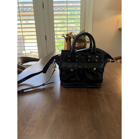 Rag & Bone Black Leather Satchel Tote Crossbody Gold Hardware Structured Handbag - Picture 2 of 16